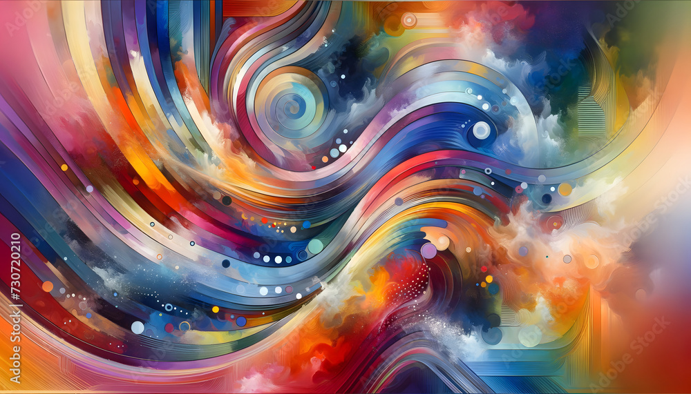 Poster the abstract background created with a blend of vibrant colors and dynamic shapes, incorporating a v
