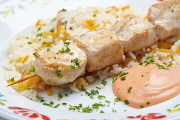 rice with chicken kebab