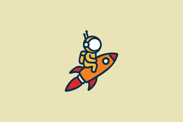 Astronaut on Cartoon Rocket Illustration