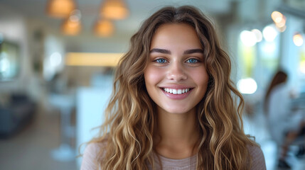 Obraz premium A smiling young woman in a dental chair