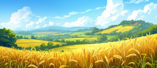 Scenic rural countryside with yellow cereals.