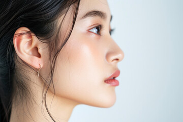 Fototapeta premium Close-up portrait of young woman with natural makeup. Beauty and skincare.