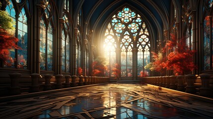 A gothic cathedral with intricate stained glass windows