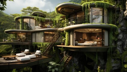 A bamboo house in a tropical rainforest