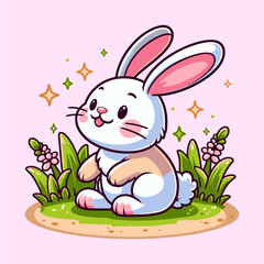 Fototapeta premium illustration of a cartoon cute rabbit on isolated Background for kindergarten book