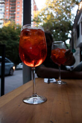 glass of red wine on the table