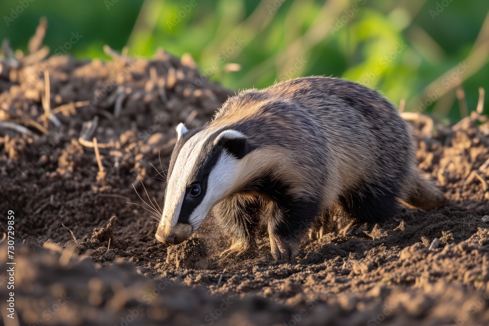 Canvas Prints badger digging, kicking dirt towards the camera