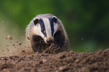 badger digging, kicking dirt towards the camera