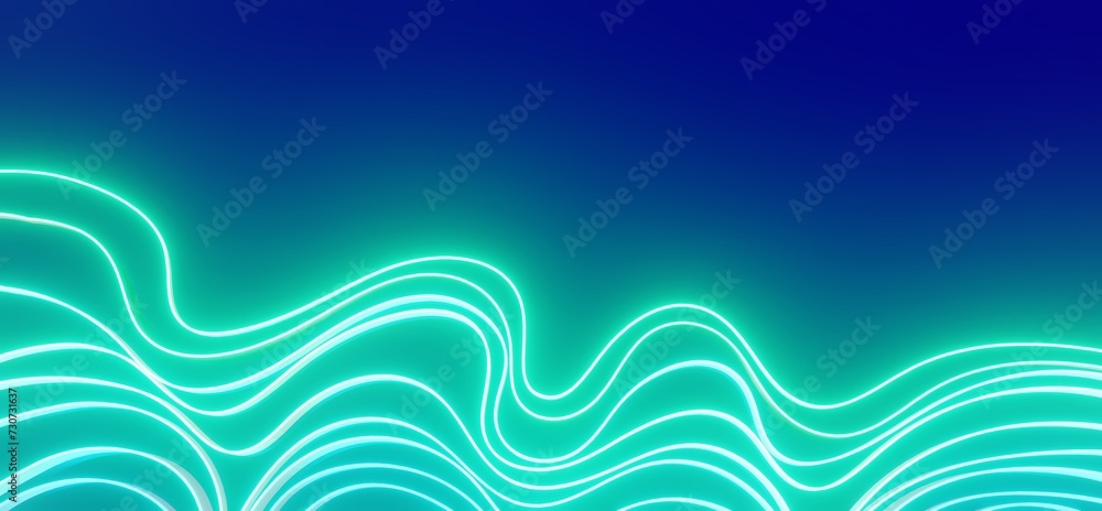 Poster abstract background curve pattern stripes glowing blue neon 3d render