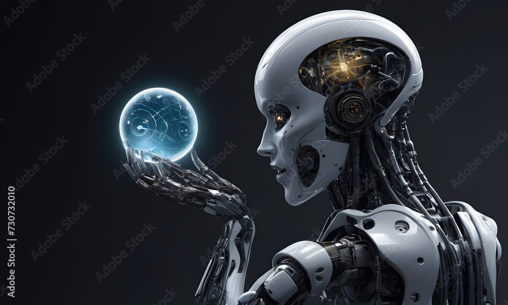 Poster glimpse into a robotic future unveils intricate machinery. a detailed look at a robot’s complex inte