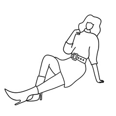 Modern, minimalistic and stylish fashion girl. Vector illustration in hand drawn outline doodle simple contour style isolated on white background. For wrapping, web site, poster.