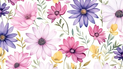 Seamless pattern with delicate bouquets of roses, rosehip flowers,berries, aquilegia, pink tulips and eucalyptus , generative ai, 