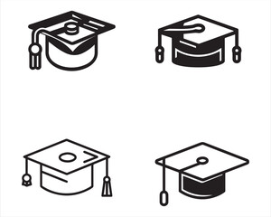 University Graduation Hat Icon Set Drawn By Hands Vector illustration On White Background