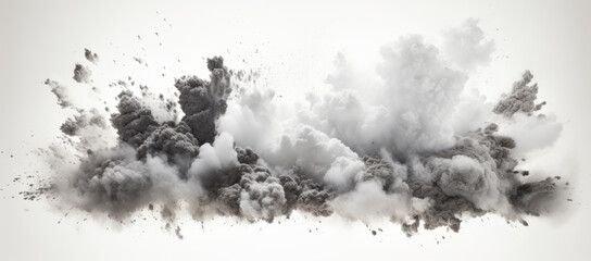 Expansive dust cloud explosion captured on a blank background