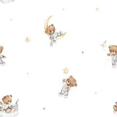 Children's pattern with cute teddy bears, seamless pattern.