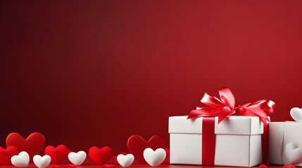 Obraz premium White gift box with heart shapes banner image