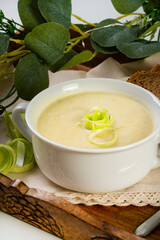 Homemade potato and leek soup.