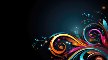 Abstract colorful swirls and sparkles on dark background for creative design
