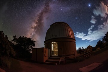 wideangle shot of observatory with celestial background