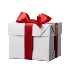 White Gift Box with Red Ribbon on Transparent Background PNG