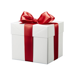 Obraz premium White Gift Box with Red Ribbon PNG - Elegant Present Packaging Graphic for Web and Print Use