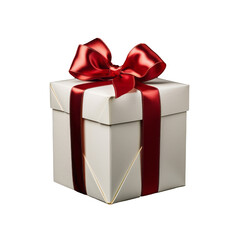 White Gift Box with Red Ribbon Isolated on Transparent Background - Festive Packaging Clipart