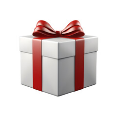 White Gift Box with Red Ribbon on Transparent Background - High-Quality PNG Image
