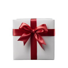 Elegant White Gift Box with Red Ribbon on Transparent Background - High-Quality PNG