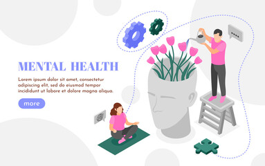 Mental health landing page in isometric view