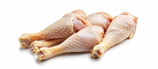 Raw chicken legs on white background with herbs
