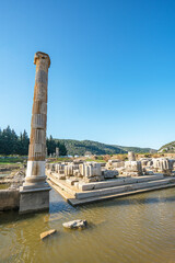 Obraz premium Scenic views of Claros (Klaros, Clarus), which was an ancient Greek sanctuary on the coast of Ionia. It contained a temple and oracle of Apollo, honored here as Apollo Clarius, İzmir