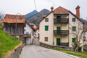 A street in the mountain village of Forni Avoltri in Carnia in Udine Province, Friuli-Venezia Giulia, north east Italy