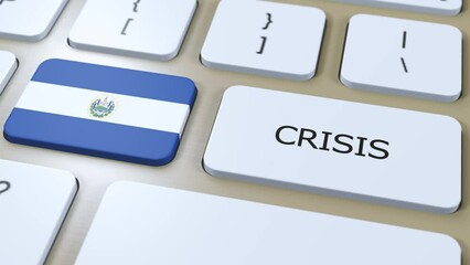 El Salvador Crisis in Country. National Flag and Button with Text