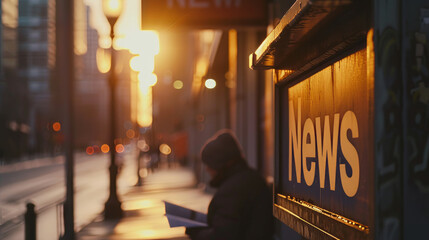 News concept image with News sign and man reading a newspaper