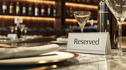 Reserved concept image with reserved sign on a restaurant table - obrazy, fototapety, plakaty