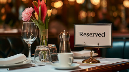 Reserved concept image with reserved sign on a restaurant table