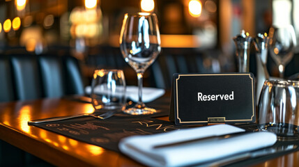 Reserved concept image with reserved sign on a restaurant table - obrazy, fototapety, plakaty