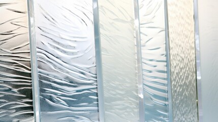 Tinted patterned glass sheets stack. Decorative textured window material sample