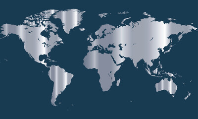 silver world map, map of the world, earth, vector, metal, blue background