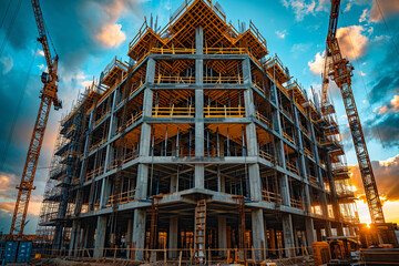 building under construction, industrial development, construction site engineering - obrazy, fototapety, plakaty