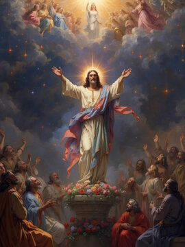 The Ascension Day of Jesus Christ Illustration, Christian Holiday, Generate AI