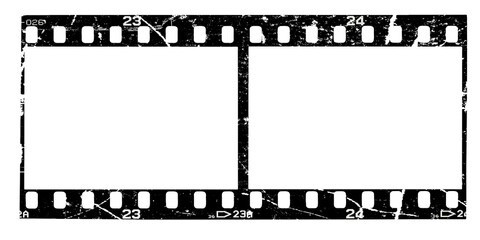 Film strip texture with blank space, png isolated background. Old grunge movie film double strip,...