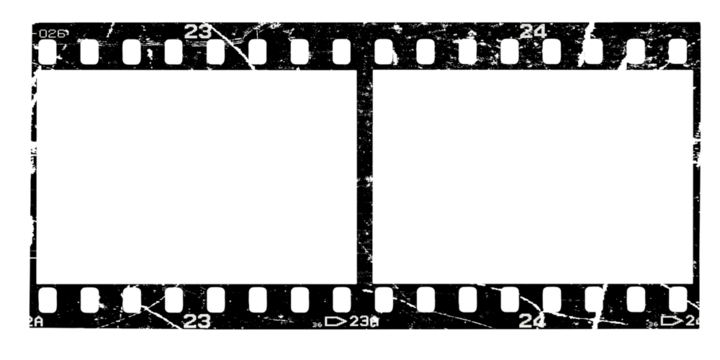 Film strip texture with blank space, png isolated background. Old grunge movie film double strip, vintage filmstrip