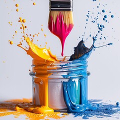Colorful Paint Splashes in a Jar: A Monthly Art Event Inspiration Generative AI - obrazy, fototapety, plakaty
