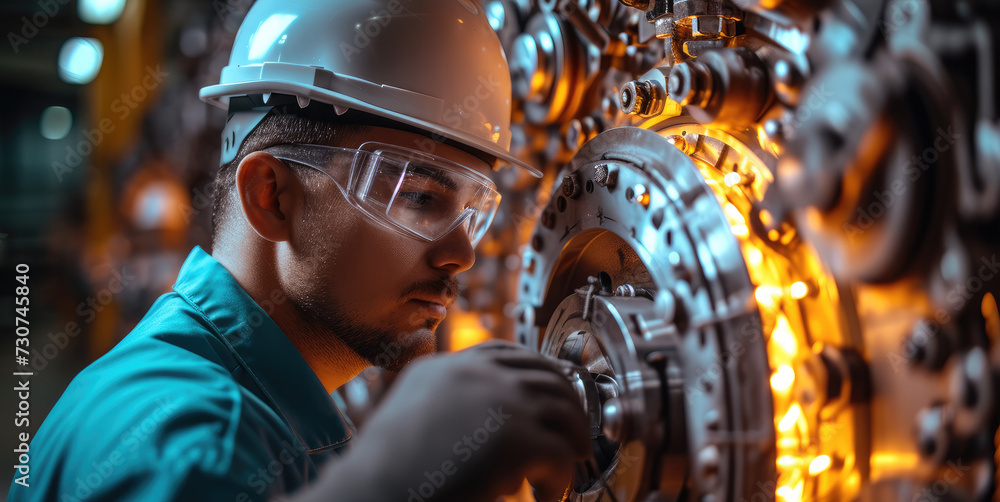 Poster engineer are working on large engineering projects with sophisticated equipment. generative ai.