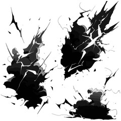 set of drawing line art comic manga effect lightning power thunder, isolate with white background generate AI