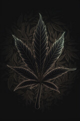Cannabis Leaf Art Black and White Background