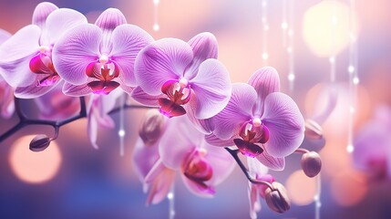 Orchid Flower On Blurred Background. Decoration, Love Concept, generative ai