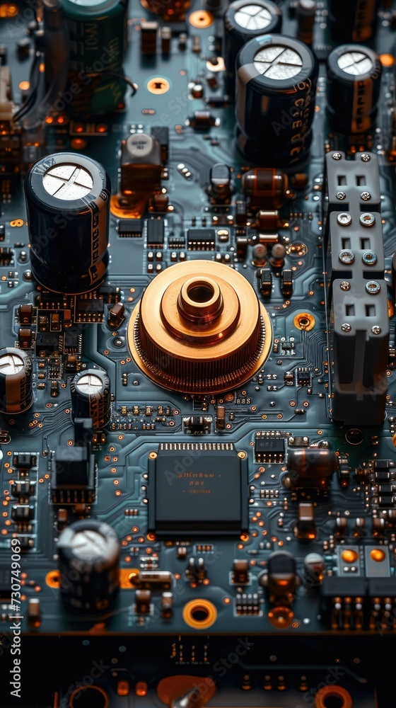 Aufkleber a circuit board with some mechanical gears and some tools. generative ai.