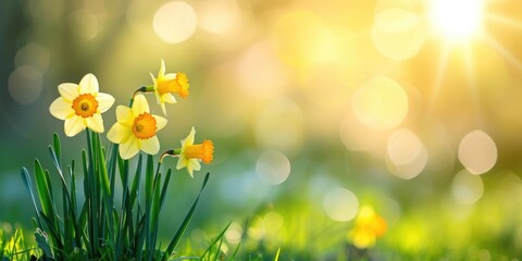 daffodils in spring, background for easter with copy space © Gucks